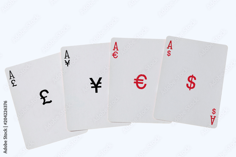 four aces playing card with currency symbol and clipping path. four aces playing card with currency symbol and clipping path.