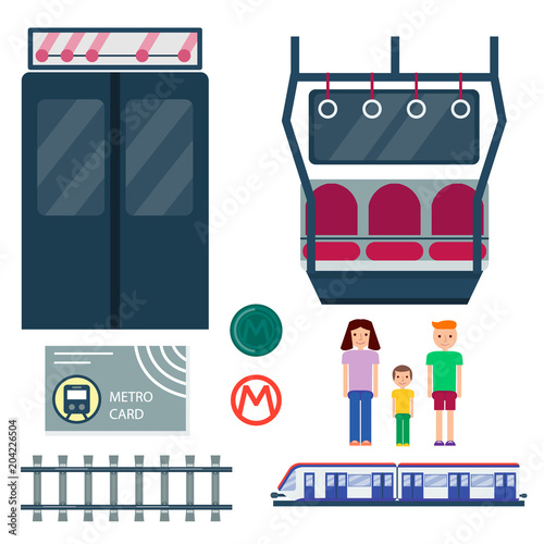 Metro station transportation modern railroad trip transit tunnel vehicle service vector illustration.