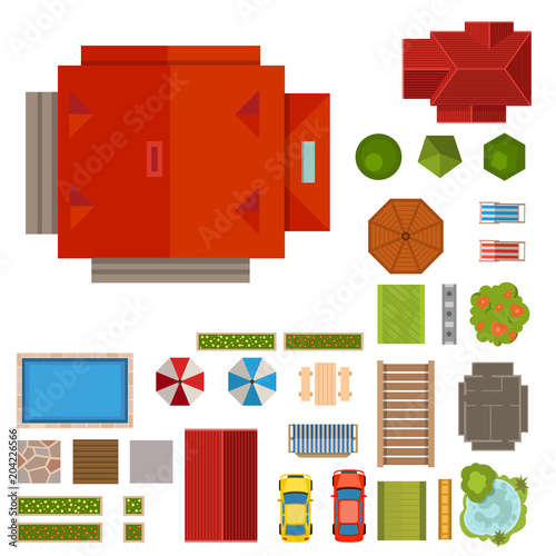 House landscape constructor urban townhouse construction infrastructure vector illustration.
