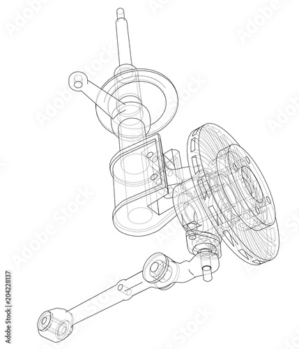 Car dampers with brake disc outline. Vector