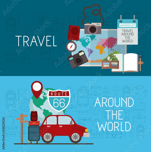travel around the world set icons vector illustration design