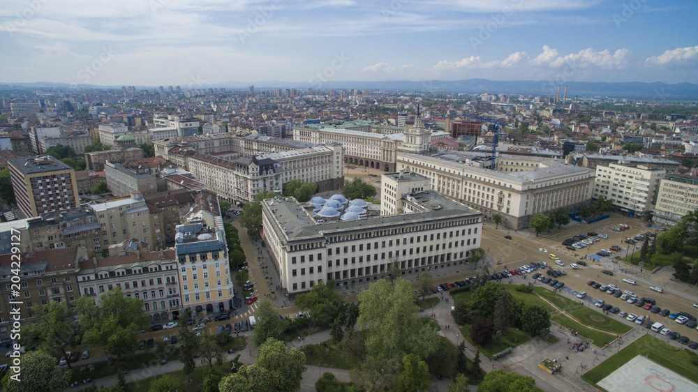 Aerial view of downtown Sofia, Bulgaria