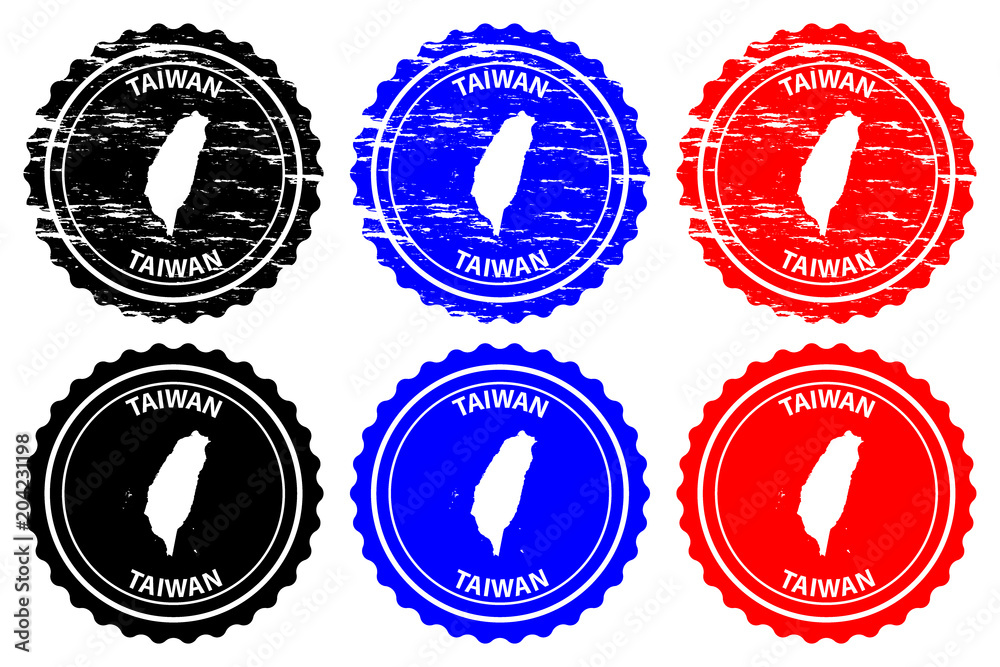 Taiwan - rubber stamp - vector, Taiwan map pattern - sticker - black, blue and red