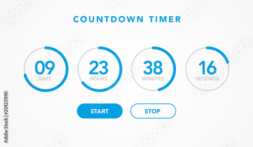 vector illustration countdown timer website element with buttons. Flat digital clock timer application template for coming soon or under construction