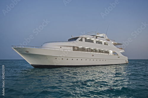 Luxury private motor yacht at sea