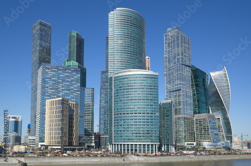Moscow, Russia - April 24, 2018: Moscow-city Towers of the Moscow international business center on a Sunny day