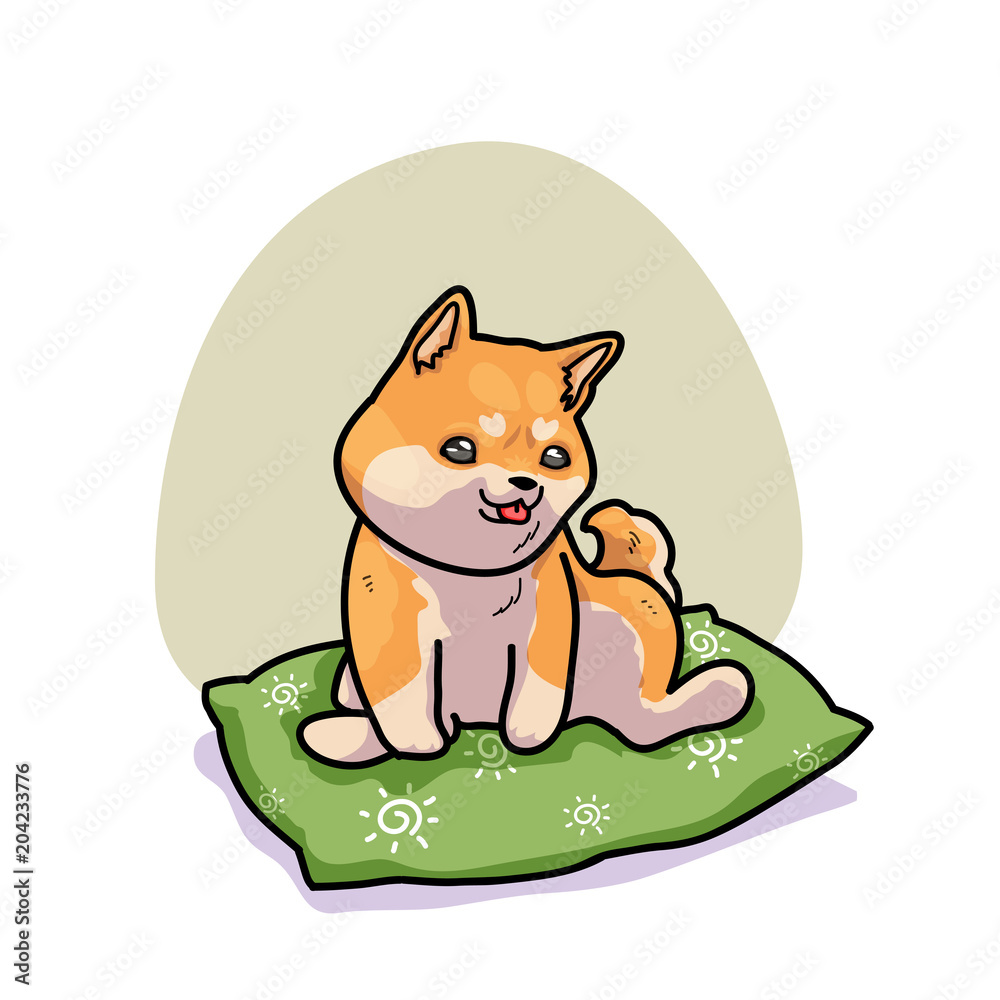 Cute Shiba inu relax on pillow vector illustration cartoon style