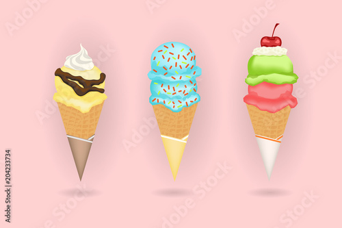 Sweet ice cream favorite flavor with decoration vector illustration cartoon style 