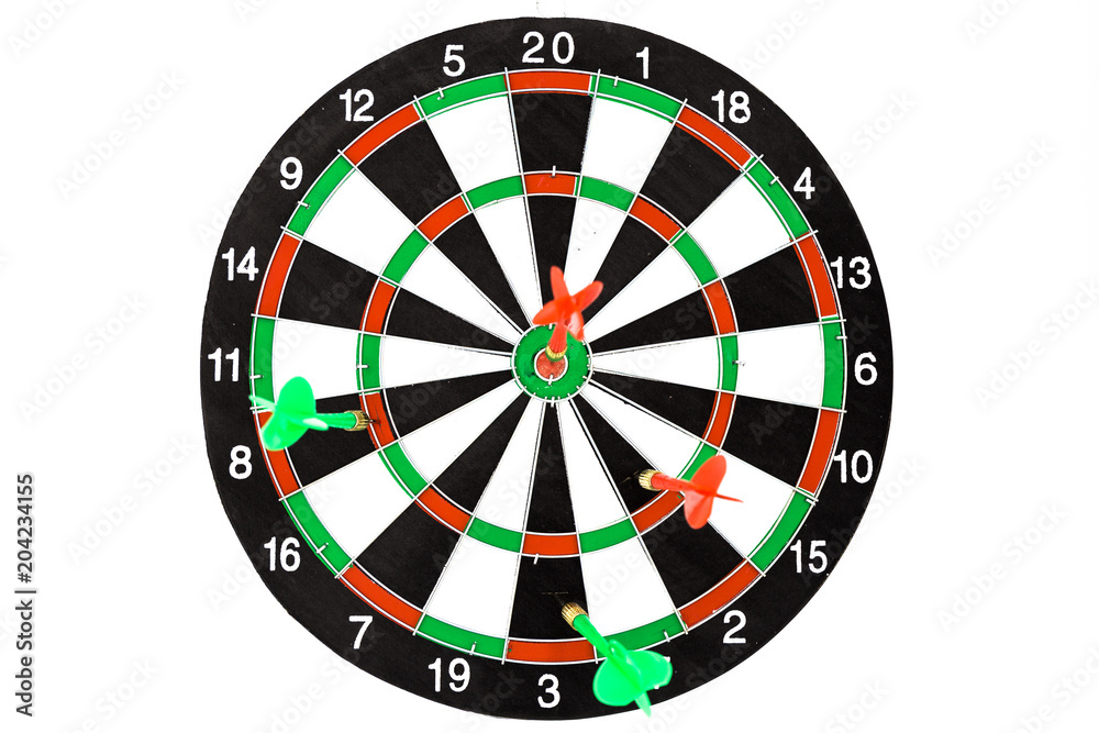 Closed up of dartboard and arrows isolated on white background, sport and business goal concept. Closed up of dartboard and arrows isolated on white background, sport and business goal concept.