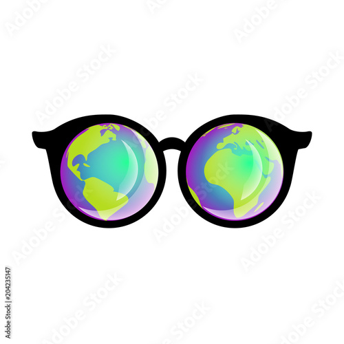 3D glasses with reflection on white background 