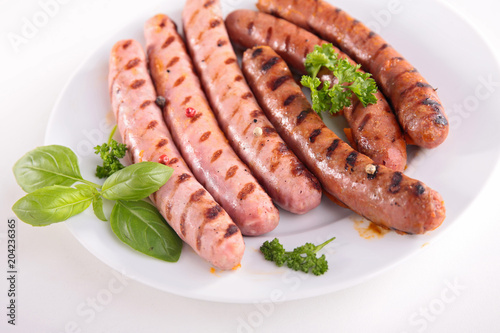 fried sausage on white background