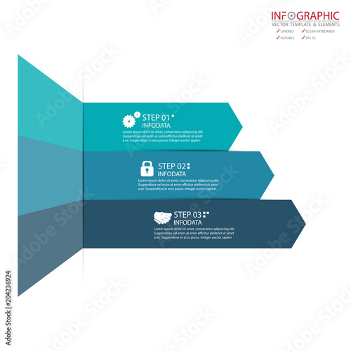 Vector abstract element infographics 3 option. Design for business or finance template layout, brochure, workflow, information or presentation and other. Infographis timeline path. Abstract 3D vector.