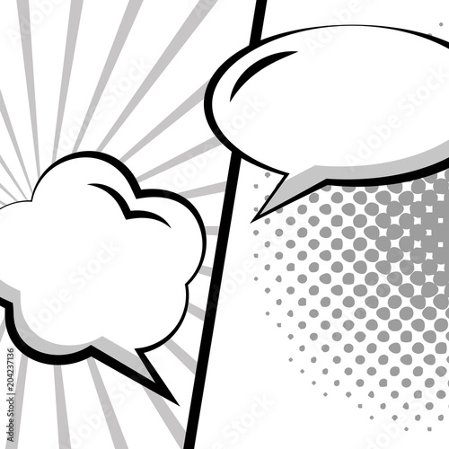comic empty speech bubbles on halftone dots white background in retro pop art vector illustration