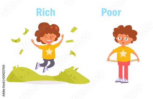 Antonym. Rich and poor Vector