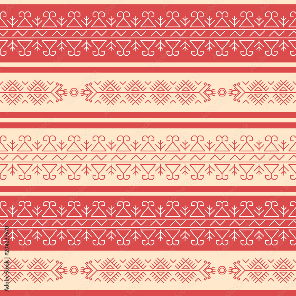 Traditional rad-and-white geometrical seamless pattern in the Bulgarian style.