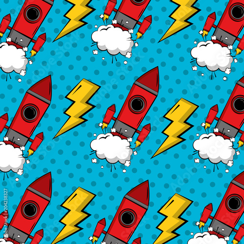 comic pop art background rocket crash decoration retro vector illustration