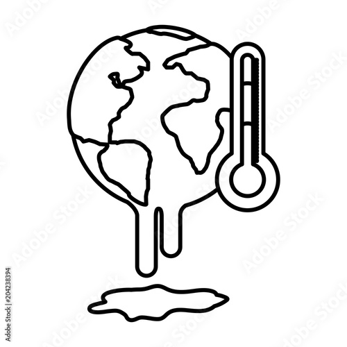 planet earth melting with thermometer to global warming vector illustration