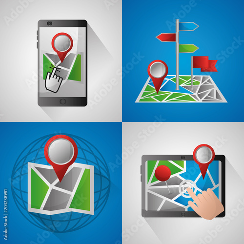 gps navigation application banner technology pointed arrival place location maps vector illustration
