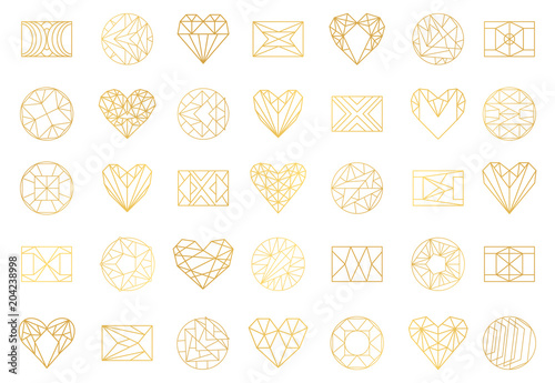 Set of geometric line icons of squares, hearts and round shapes. Retro modern vector illustration for background and templates for design logos or objects.