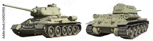 Russian t-34 tank isolated on white background