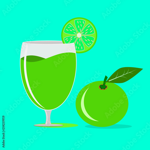 fresh lemon or lime juice in glass ,illustration vector.