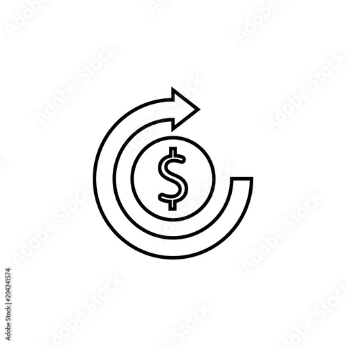 Devaluation and inflation. Dollar symbol vector line icon. Arrow circulate around dollar sign line icon for website or app. Money and currency exchange concept.