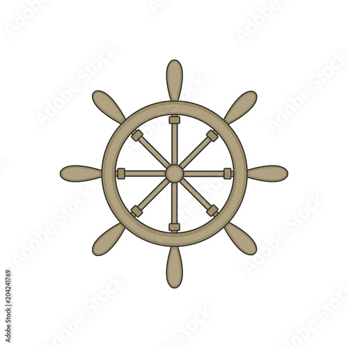 Isolated handwheel icon. Brown classic wooden sea steering wheel. Vector Illustration