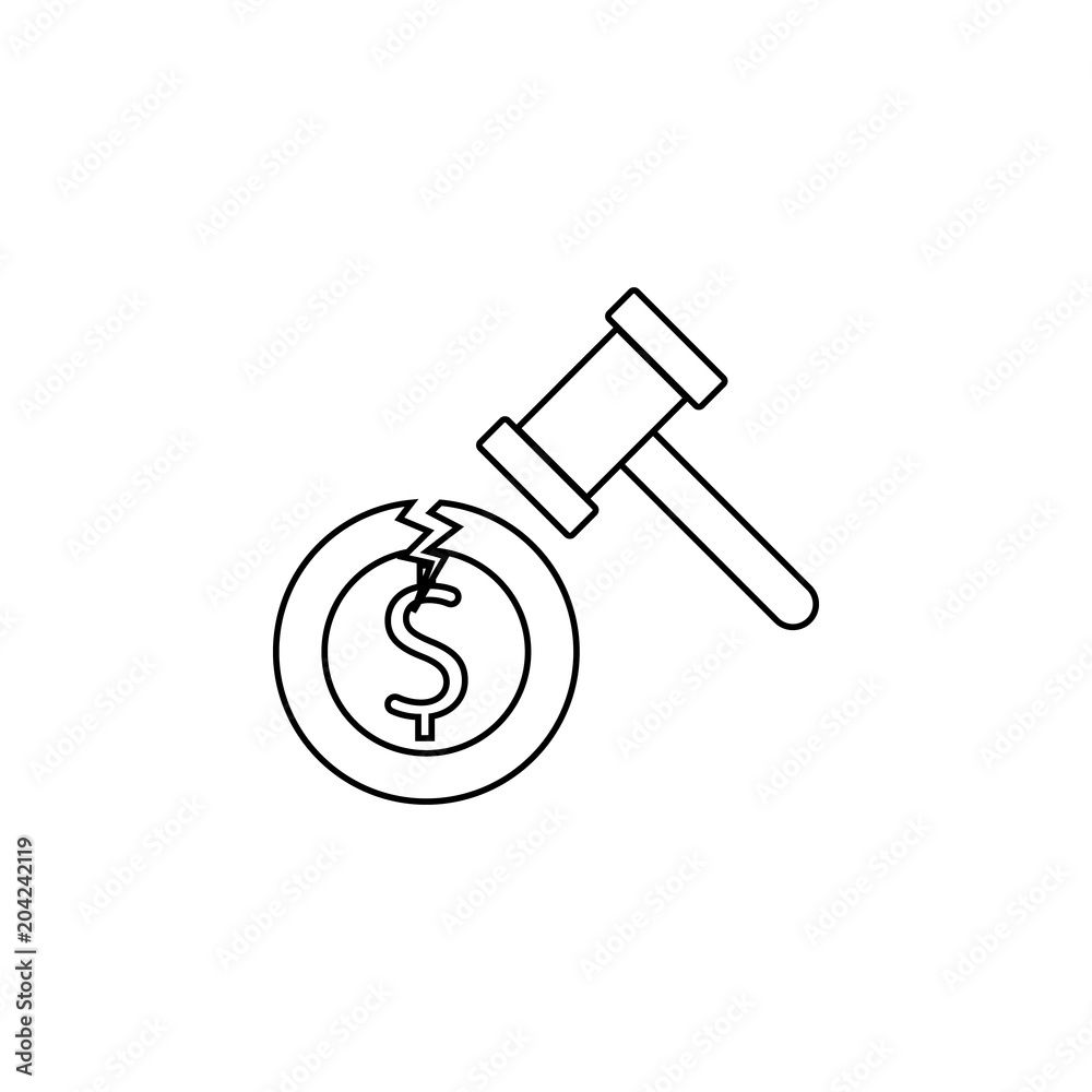Hammer broken coin dollar sign vector line Icon Hammer broken coin dollar sign vector line Icon