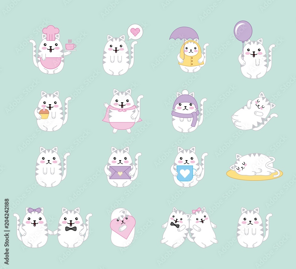 kawaii cats animal cartoon collection vector illustration kawaii cats animal cartoon collection vector illustration