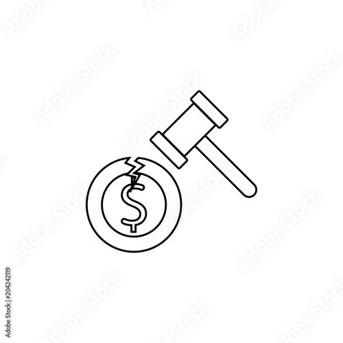 Hammer broken coin dollar sign vector line Icon