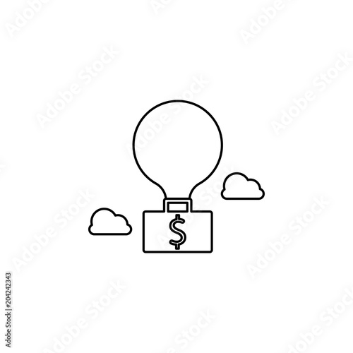 Devaluation and inflation. Balloon, clouds, flies money dollar sign vector line icon