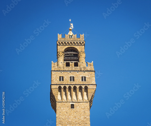 Detail of the bell tower of Palazzo Vecchio in Florence