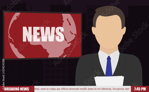 News Anchor on TV Breaking News