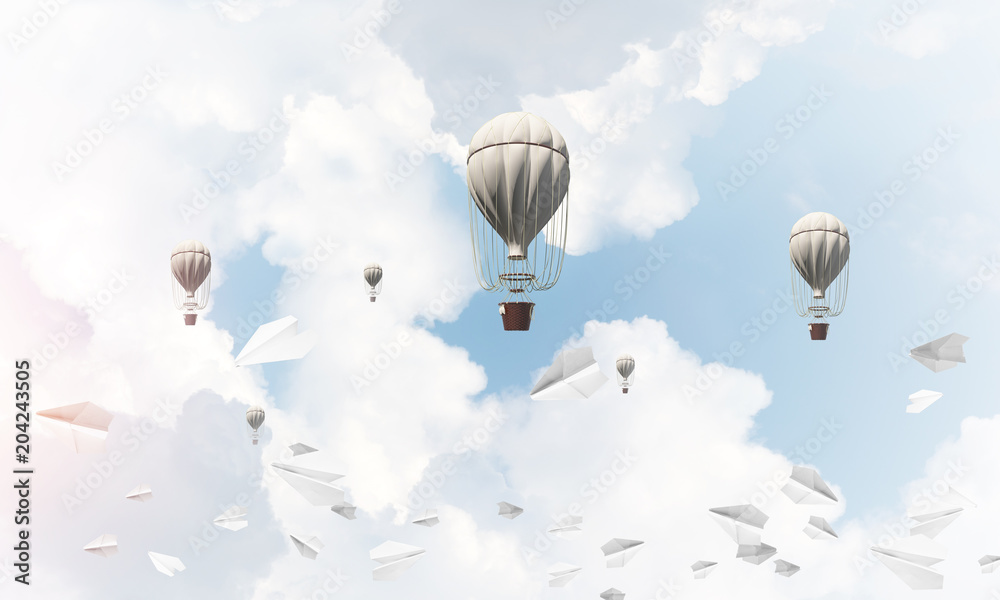 Flying hot air balloons in the air. Flying hot air balloons in the air.