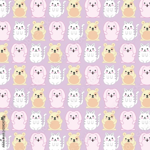background decoration kawaii cats rabbit and mice adorable vector illustration