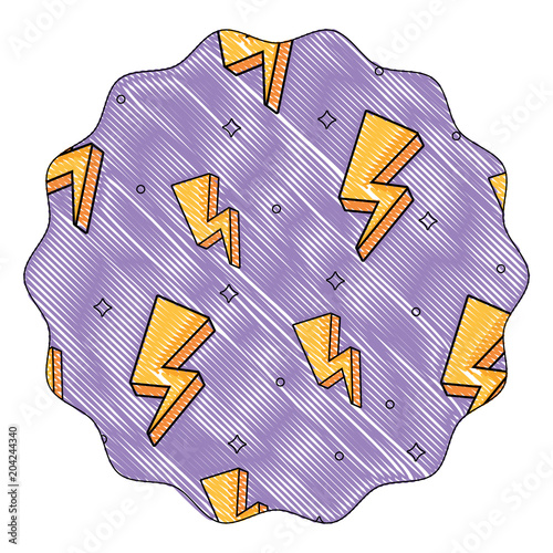 decorative circular frame with lightning pattern over white background, colorful design. vector illustration