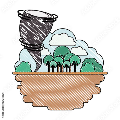 twister hurrican with forest scene natural disaster vector illustration design