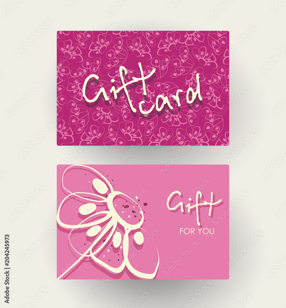 Gift card design template with floral decoration. Gift card design template with floral decoration.