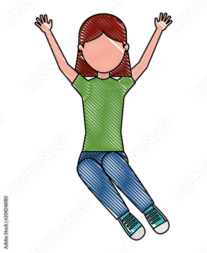 happy young girl raised arms vector illustration