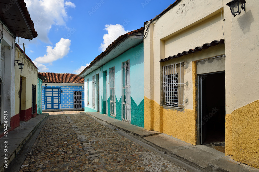 Facade of the colonial building in the Sancti Spiritus town on Cuba