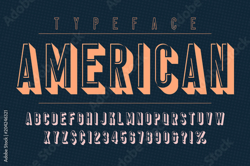 American trendy vintage display font design, alphabet, typeface