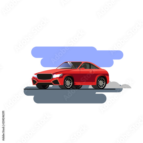 Red sport car  super car. Vector illustration  flat design. Isolated object on white background.