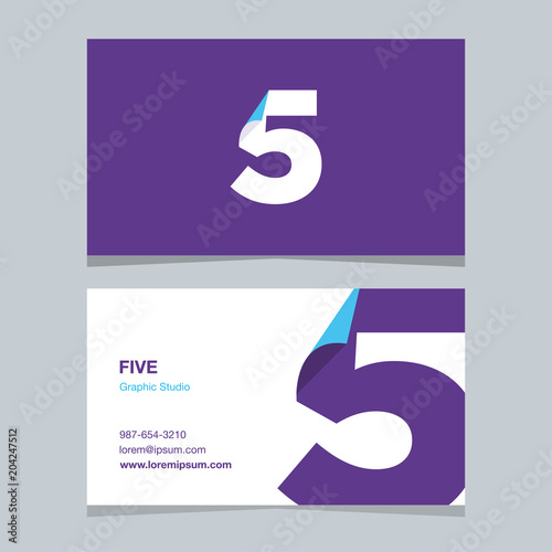Logo number "5", with business card template. Vector graphic design elements for company logo.