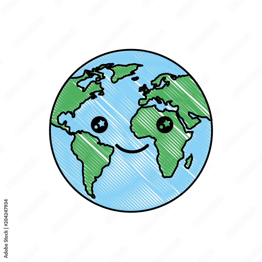 Fototapeta premium cartoon world globe kawaii happy vector illustration