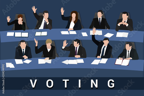 Voting Raised hands of businessmen and