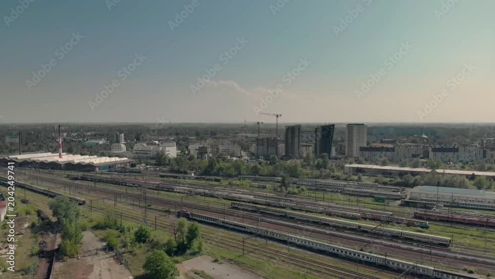 Trains in industrial district