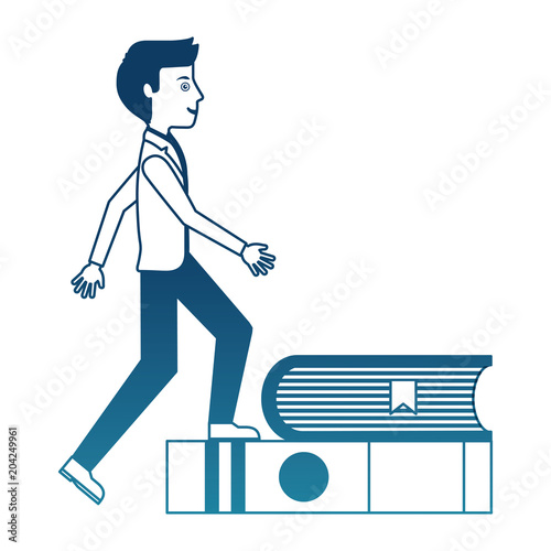 businessman climb with books avatar character vector illustration design