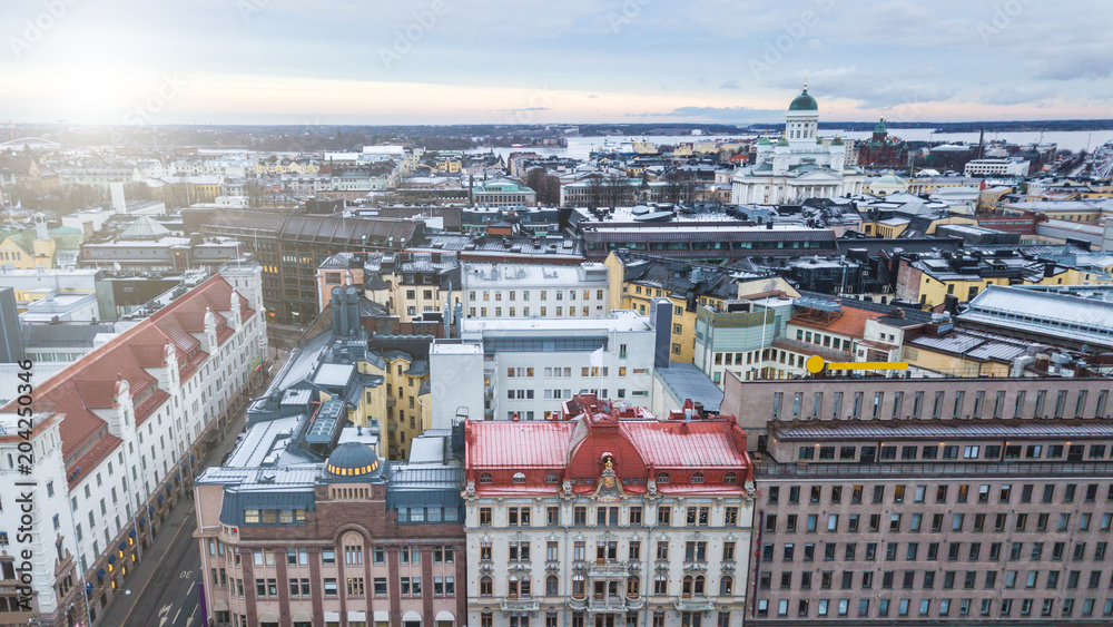 Aerial view of center of Helsinki, Finland