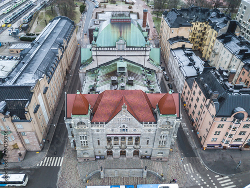 Aerial view of Finnish national theatre in Helsinki, Finland. photo