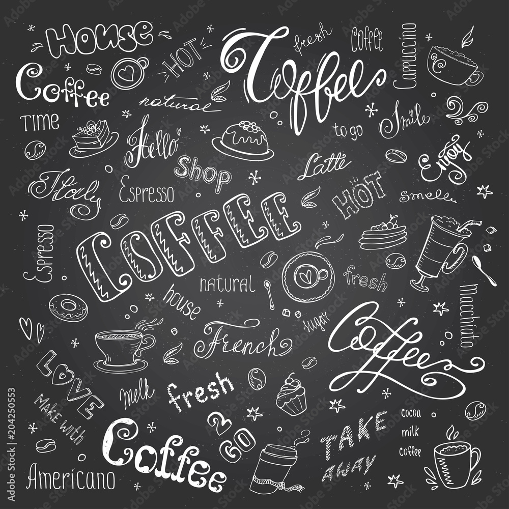 Big coffee set- signs,objects and letters Big coffee set- signs,objects and letters